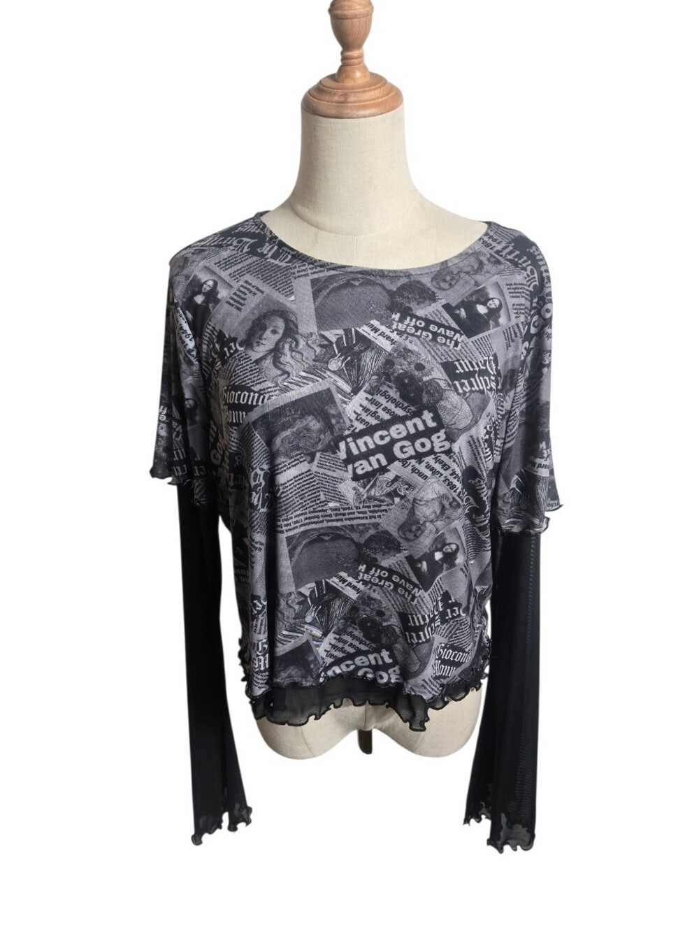 Social Collision Hot Topic Newspaper Print Layered Mesh Top Plus Size